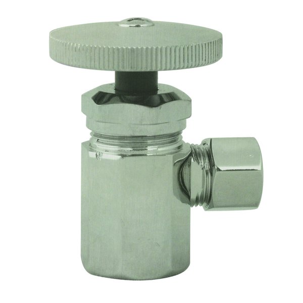 Westbrass Round Handle Angle Stop Shut Off Valve 1/2-Inch IPS Inlet W/ 3/8-Inch Compression Outlet in Satin Ni D103-07